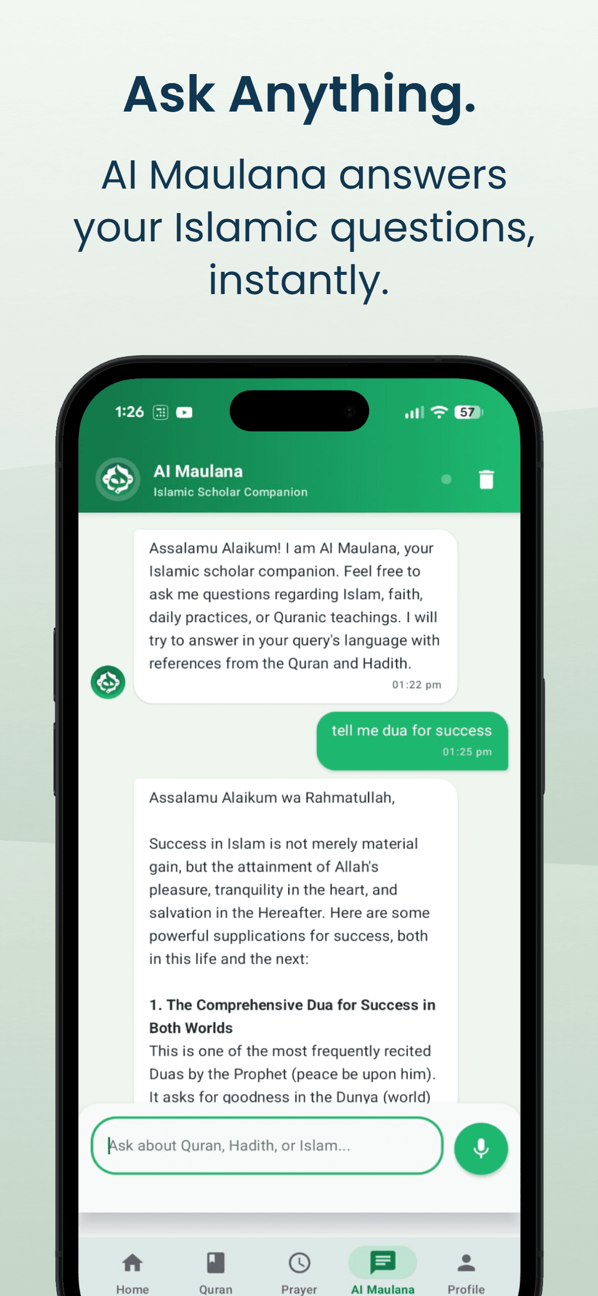 Ask Anything — AI Maulana answers your Islamic questions, instantly.